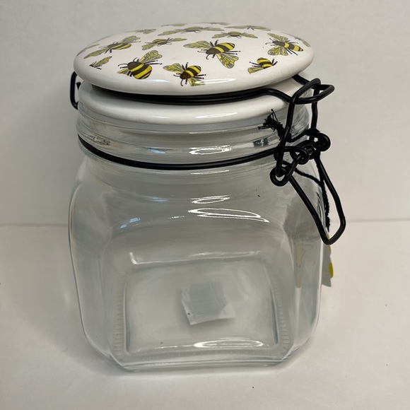Glass jar Bail and trigger canister botanical bee print lid New storage farm - Picture 3 of 10